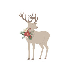 Christmas Deer with winter Florals on the white Background.