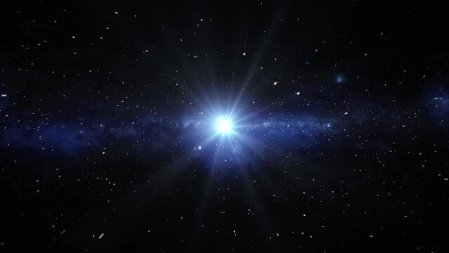 Traveling through space to a distant blue star.	