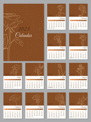 Modern stylish floral Vertical A4 Calendar 2023.