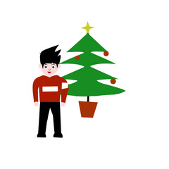 vector illustration of people with christmas tree