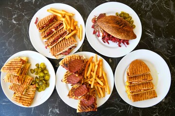 Turkish karisik atom  tost ( kasarli bazlama tost) . Sucuklu, Kasarli, kavurmali karisik tost. Flat...