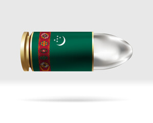 Turkmenistan flag on bullet. A bullet danger moving through the air. Flag template. Easy editing and vector in groups. National flag vector illustration on background.