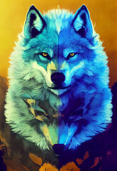 Illustration of a colorful wolf