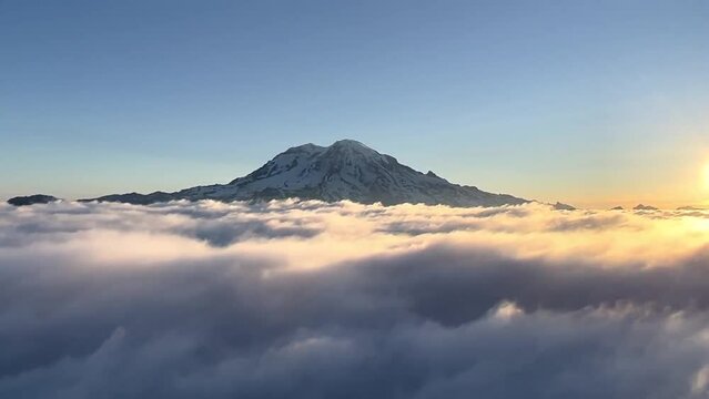 mountains above clouds Washington USA, Mount Adams This is the second highest mountain in Washington.