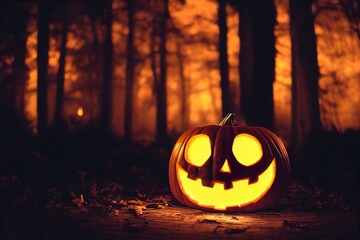 Spooky misty town halloween background, mystical autumn night