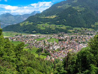 Fototapeta na wymiar Nafels is a town in the municipality of Glarus Nord in the canton of Glarus, Switzerland.