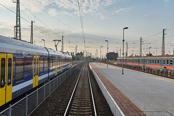 Fototapeta na wymiar Railway station with passenger train