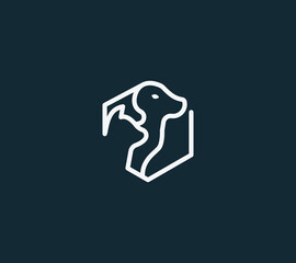 A line art icon logo of a modern triangle shape pet , dog, cat logo type business
