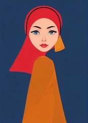 Colourful cartoon woman with hijab, headscarf 