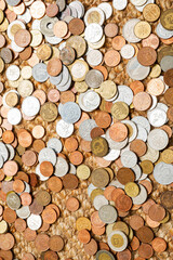 different coins on the white background