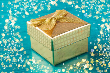 Golden gift box. Christmas gift. christmas party