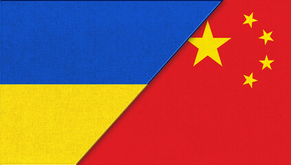 Flag of Ukraine and China - 3D illustration. Ukrainian and Chinese flags