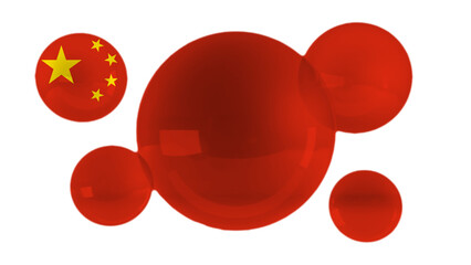 China flag on bubbles and white background