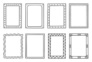 Hand drawn set of frames doodle. Rectangular borders in sketch style. Vector illustration isolated on white background.