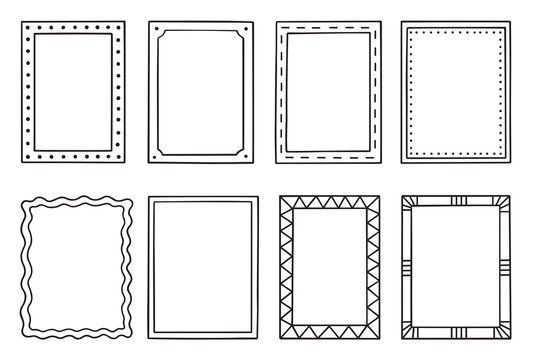 Hand drawn set of frames doodle. Rectangular borders in sketch style. Vector illustration isolated on white background.
