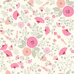 Pink and Peach Folk Floral Pattern