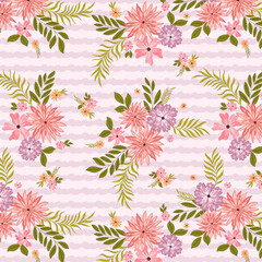 Pretty Peach and Purple Flowers With Stripes Pattern