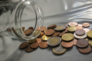 euro coins spread on the table