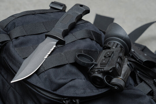 Tactical Equipment, Marine Corps Knife And Night Vision Device.