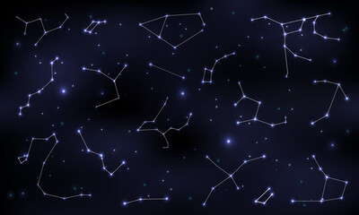 Constellations on a dark blue background.Constellations on a night sky.Vector illustration.