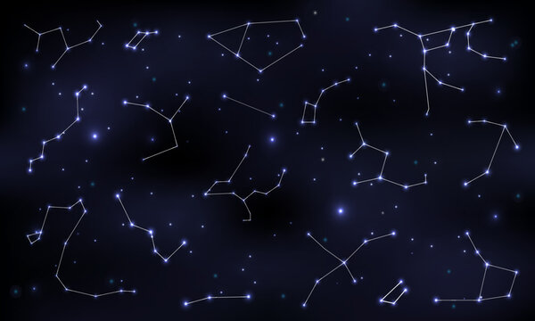 Constellations on a dark blue background.Constellations on a night sky.Vector illustration.