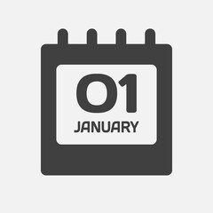 Icon day date 1 January, template calendar page