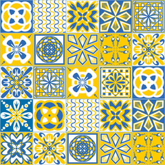 Mexican Ceramic Tile, Blue Yellow White Contrast Color, Azulejo Mosaic Tile for Wall Decoration
