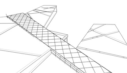 Abstract architectural drawing 3d illustration