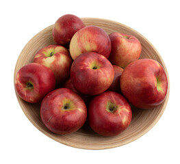 Fototapeta na wymiar bowl of ripe red apples isolated on white background, bamboo bowl of fresh fruits