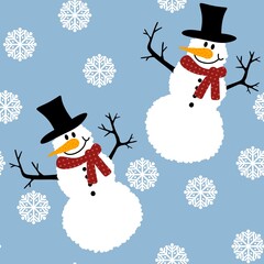 Winter Christmas seamless snowman with carrot and scarf pattern for wrapping paper and Noel and kids and fabrics
