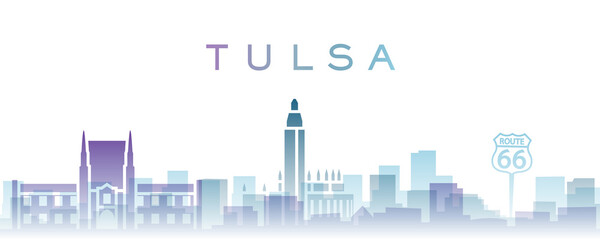 Naklejka premium Tulsa Transparent Layers Gradient Landmarks Skyline