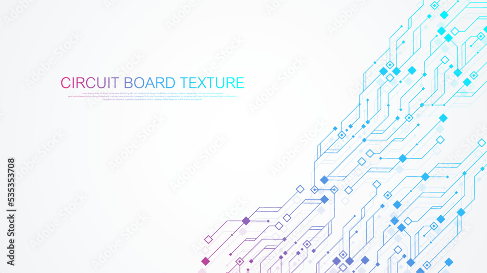 Aufkleber Modern technology circuit board texture background design. Waves flow. Quantum explosion technology. Quantum computer technologies concept. Futuristic blue circuit board background vector motherboard