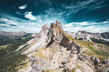 View from amazing view point at Seceda in the dolomites in the afternoon. Seceda, Saint Ulrich,...