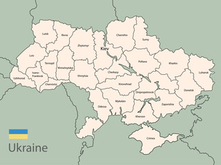 geographical map with regions of Ukraine