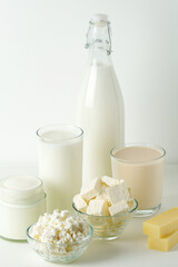 Different milk products: milk, cheese and yogurt	