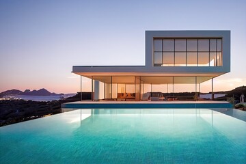 Fototapeta premium Contemporary white house with pool