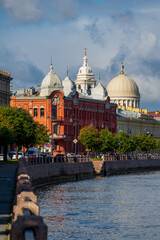 Beautiful cityscape with Neva river embankment in Saint Petersburg, Russia