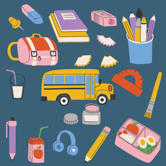 flat back school elements collection vector design illustration