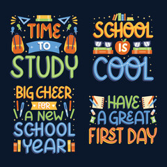 colorful back school lettering set vector design illustration