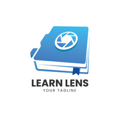 book with lens logo design