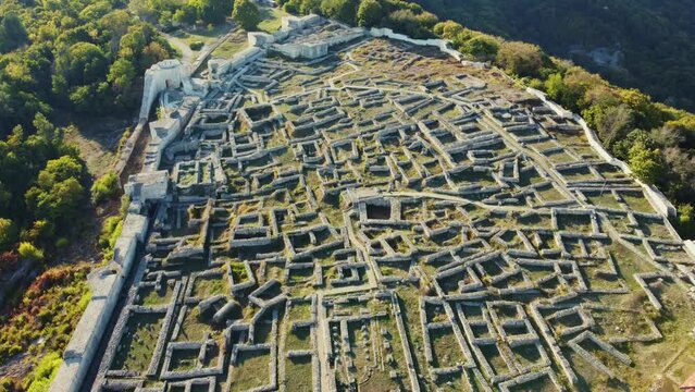 Aerial view of the remains of a medieval fortress in the town of Shumen, Bulgaria.