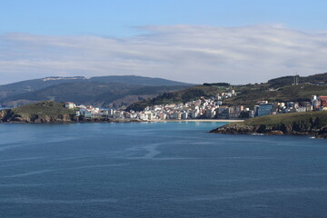 Panoramic view of the fishing village of Malpica de Bergantiños, on the Costa da Morte, La Coruña, Galicia, Spain.