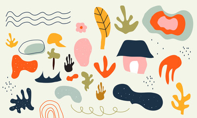 unique flat set trendy doodle abstract nature icons design graphic elements.vector illustration