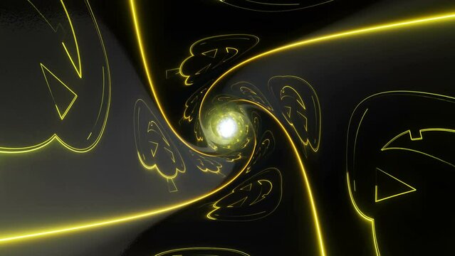 Neon Pumpkins on the Tunnel Wall, Animation, Loop
