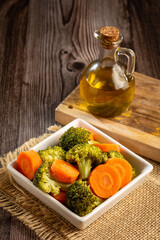 Bowl with broccoli and carrot salad.