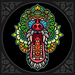 Colorful monkey head mandala arts isolated on black background