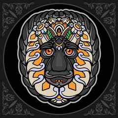 Colorful monkey head mandala arts isolated on black background