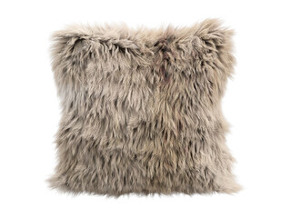 Beige fluffy square eco fur accent pillow. 3d render