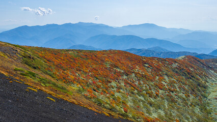 秋田駒ヶ岳　稜線の紅葉　横長根　絶景