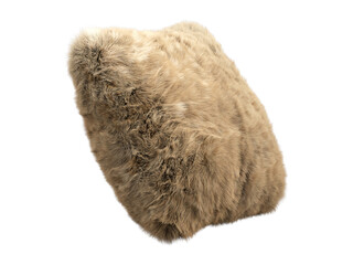 Beige fluffy square eco fur accent pillow. 3d render